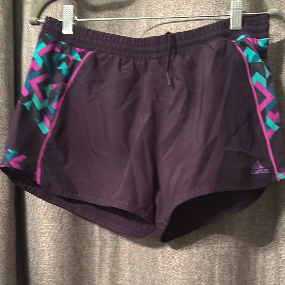Adidas Purple and Pink Athletic Shorts with Geometric Accents